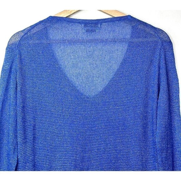 Zara Knit Italian Yarn Sweater Woman Size S Blue Deep V Neck Pullover Textured - Picture 5 of 13